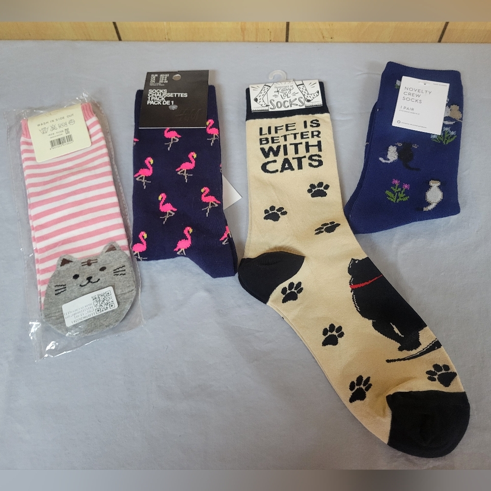 Cat and Flamingo Themed Sock Bundle